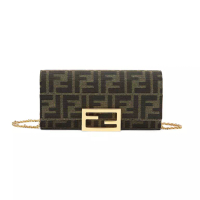 Fendi Continental Wallet On Chain Fabric Leather Brown Ghw