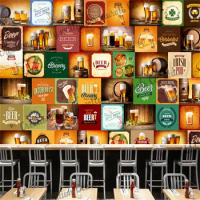 Vintage Beer Pattern Wallpaper Industrial Decor Mural Bar Restaurant Snack Bar Club KTV Background Wall Papel De Parede