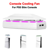 Console Cooling Fan for PS5 Slim Console 2 USB Port Cooling Fan 3 Speed Upper RGB Cooling Fan with Dust Cover Colorful LED Light
