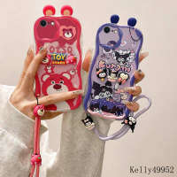 เคสตุ๊กตาสีครีม สำหรับ Apple iPhone 7 และ 8 มีหู \t เคสโทรศัพท์กันกระแทกซิลิโคน, 3D หมีสตรอเบอร์รี่เ