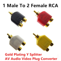1 Male To 2 Female RCA Y Splitter Gold Plating AV Audio Video Plug Converter AV Jack RCA Plug To Double Adapter