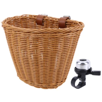 Braided Bicycle Basket with Leather Straps Bicycle Storage Pannier Bell Bicycle Imitation Wicker Bas