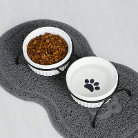 陶瓷貓碗寵物碗護頸椎碗狗糧碗貓盆貓食盆貓糧盆水碗鐵藝支架雙碗