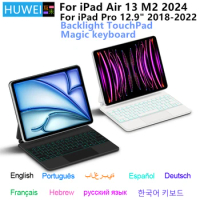 HUWEI Magic Keyboard For iPad Air 13 inch 2024 M2 Smart Case For iPad Pro 12.9 2018-2022 6th 5th 4th 3rd Gen Backlight Keyboard