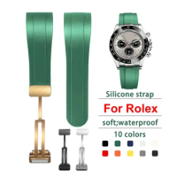 22mm Silicone Watch Strap for Rolex Submariner Water Ghost Replacement Wristband Curved End Magnetic Folding Buckle Watchband
