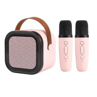 Mini Karaoke Machine Microphone Speaker Set with LED Disco Lights Speaker with 2 Mics Karaoke Speaker Portable Music Toy for