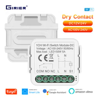 GIRIER WiFi Switch Module Dry Contact Smart Home DIY Breaker Relay 5A DC 12/24V AC 100-240V Supports Alexa Google Home Assistant