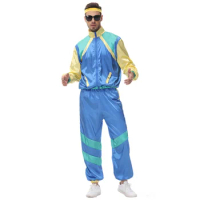 Men Halloween Hippie Costume Vintage 80s Hip Hop Disco Dress Up Cosplay Tracksuit Outfit