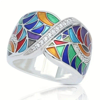 Jalur Cincin Jari Bujur, 100% Perak 925 Sterling, Batu CZ Cemerlang Mempesonakan, Tetapan Empat Sera