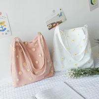 Daisy Embroidery Shoulder Bags Girls Shopper Designer Handbag Casual Canvas Tote Bag