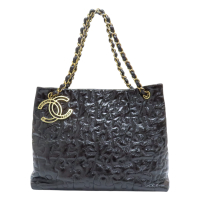 【二手名牌BRAND OFF】CHANEL 香奈兒 黑色 亮面 皮革 鍊帶 肩背包 托特包
