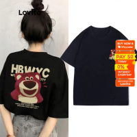 เสื้อยืดแขนสั้นลายการ์ตูน Lovito สำหรับผู้หญิง LNA12125 สีดำ สไตล์ลำลอง Lovito