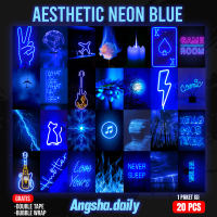 Poster Neon Blue Aesthetic PINK Ukuran A5 | sticker Kertas | Dekorasi Kamar isi 20 pcs Putih poster 