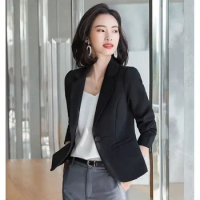 Short Solid Blazer Woman Black Coats for Women Slim Clothes Crop Outerwears Office Wear Professional Outfits Jacket Winter 2023
