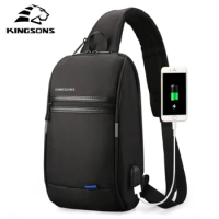 Kingsons Male Shoulder Bags USB Charging Crossbody Bags Men Anti Theft Chest Bag School Summer Short Trip Messengers Bag 2018