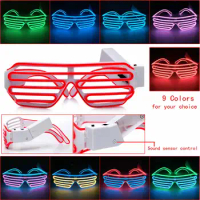 EL Wire Sound Control Glasses EL Wire Neon LED Light Up Shutter Shaped Glow Glasses Rave Costume Party DJ Accessies