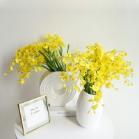 跳舞蘭仿真花文心蘭花客廳臥室樣板房軟裝花藝裝飾絹花卉黃色假花