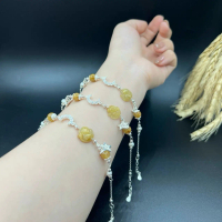 [ MOJI ] Vòng tay hồ ly thạch anh tóc vàng dây bạc mềm s925