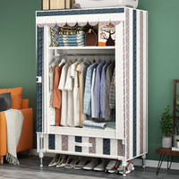 簡易衣櫃帶抽屜鋼管加粗加厚牛津佈雙人衣櫃超大收納非實木衣櫥