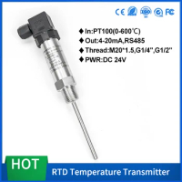 0-600 Celuis PT100 Sensor Plug-Type 4-20mA Integrated LED Display Temperature Transmitter