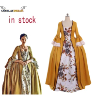 (In stock) Claire Randall Cosplay Costume Rococo Dress Outlander Claire Yellow Wedding Dress Marie Antoinette Gown Dress