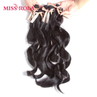 Miss Rola Long Wavy Wigs Women Synthetic Hair Extensions 6pcs One Pack Kanekalon Fiber Weave 17.5-19 inch Weaving #1B Color