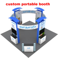 20ft Portable Trade Show Display Booth Pop Up Stand Banner Sets with TV Bracket Podium Lights Custom Graphic Printing