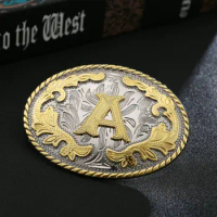 Western cowboy zinc alloy letters A to Z head gold belt buckle birthday gift