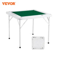 VEVOR Mahjong Table 4 Player Folding Domino Table with Wear-Resistant Green Tabletop Portable Square Card Table 4 Chip Trays
