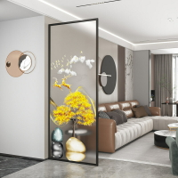 現代簡約藝術玻璃屏風鐵藝不銹鋼隔斷墻客廳入戶玄關遮擋裝飾家用