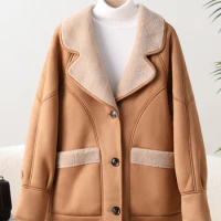 2023 Winter Maillard Casual Loose Suede Sheep Cut Fleece Coat All Lamb Fur fur fur coat for women