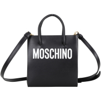 MOSCHINO Shopper 字母印花小牛皮手提斜背紙袋包(黑色)