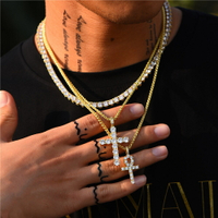 歐美潮牌街頭嘻哈個性鍍金微鑲鋯石安赫鑰匙十字架項鏈男女毛衣鏈