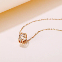 Kalung Titanium Premium Collection Huruf T Silinder Diamond untuk Wanita Lapis Emas 18K