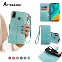 Storage Compartment Tree Wallet Phone Case for Huawei Y8S Y9A Y7A Y6P Y8P P Smart Plus Flip Cover Magnetic Book Case with Strap