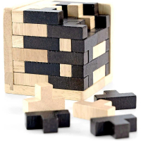 Mainan Puzzle Kayu 3D Tetris Cube - Brain Teaser Game