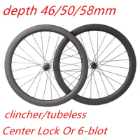 RUJIXU 6-claw Carbon Wheels Disc Brake 700c Road Bike Wheelset Quality Carbon Rim Center Lock Or 6-blot Bock Road Cycling
