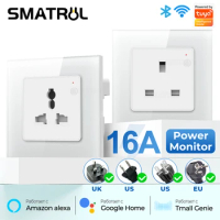 Tuya Wifi Plug Socket US EU UK Plug Power Monitor 16A WiFi Wall Socket For Home Automation Voice Control Alexa Google home