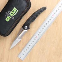 Green thorn feather m390 blade + hidden back clip + TC4 Titanium 3D handle outdoor camping utility fruit folding knife EDC tool