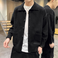 潮牌ins寬松百搭針織衫毛衣外套男韓版翻領休閑開衫線衣日系男裝