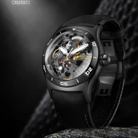 Reef Tiger/RT New Original Skeleton Automatic Mechanical Watches Genuine Leather Strap Men Waterpoor Sport WristWatches