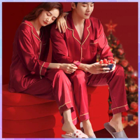 Korean Red Men's Silk Pajamas For Women Couple Satin Sleepwear Pajama Shorts Suit Female Two Piece Set Loungewear Plus Size Gift