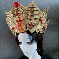 Gold Tudor Crown Headpiece Elizabethan Renaissance Goddess Crown Royal French Tiara Headband Hood Coronet