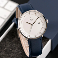 【Nordgreen】ND手錶 哲學家 Philosopher 40mm 月光銀殼×白面 北歐藍真皮錶帶(PH40SILENAXX)