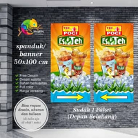 Size 50x100 Cm, Spanduk Banner Es Teh Poci, Depan Belakang 50X100