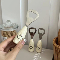 Cute Smiling Face Beer Bottle Opener With Plastic Handle Imitation Ceramic Handle Standable Bottle O