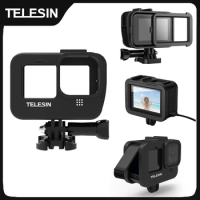 TELESIN Vlog Frame Housing Case Mount Bracket With Cold Shoe Battery Side Cover Hole for GoPro Hero 9 10 11 12 Black Accessories