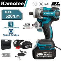 Kamolee 520N.m High Torque Brushless Electric Impact Wrench 1/2 &amp; 1/4 Inch Compatible With Makita 18V Battery [DTW285-B]