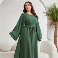 Gaun Abaya, untuk Wanita Muslim, Warna Pejal, Lengan Berkobar,untuk Wanita kebarung  ibu  dan  anak 