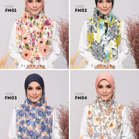 Tudung Syria Printed corak bunga Muslimah Instant Hijab Awning Bercorak Lycra